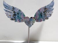 Ocean Jasper Heart Wing Carving With Stand