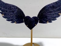 Unique Fluorite Mixed Blue Apatite Heart Wing Carving With Stand