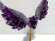 Unique Chevron Amethyst Heart Wing Carving With Stand