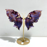 Purple Sakura Flower Agate Butterfly Wing Carving With Stand - Wholesale Crystals
