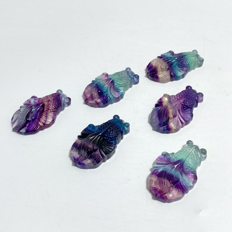 Rainbow Fluorite Carving Goldfish Pendant -Wholesale Crystals