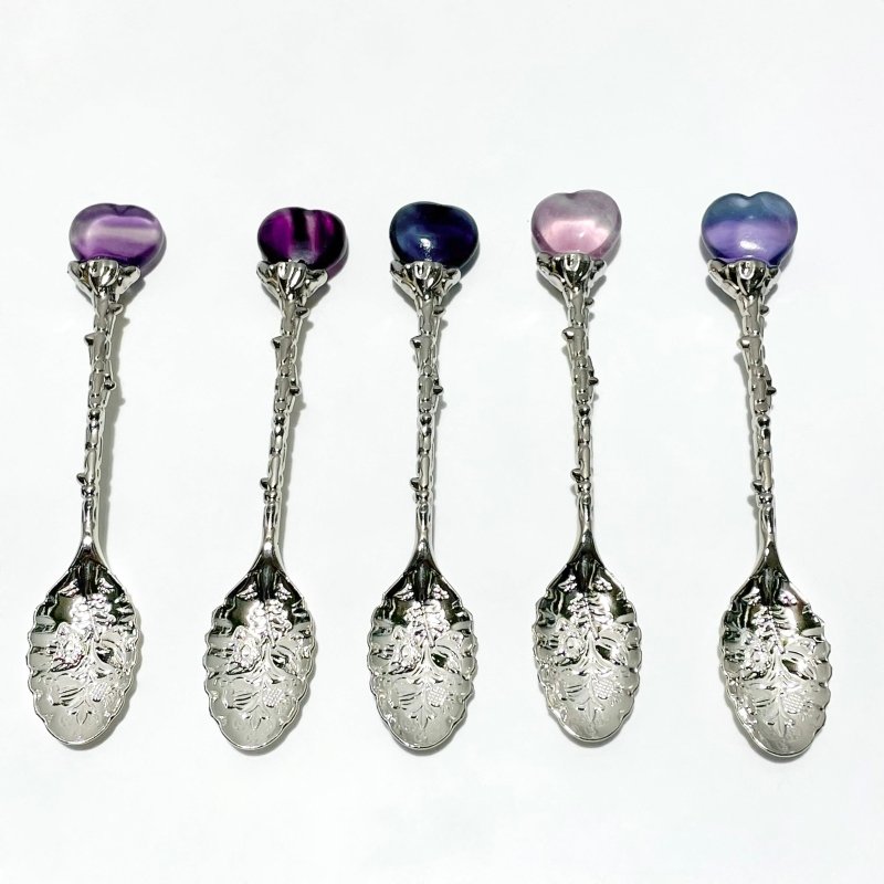 Rainbow Fluorite Heart Silver Coffee Spoon Wholesale - Wholesale Crystals