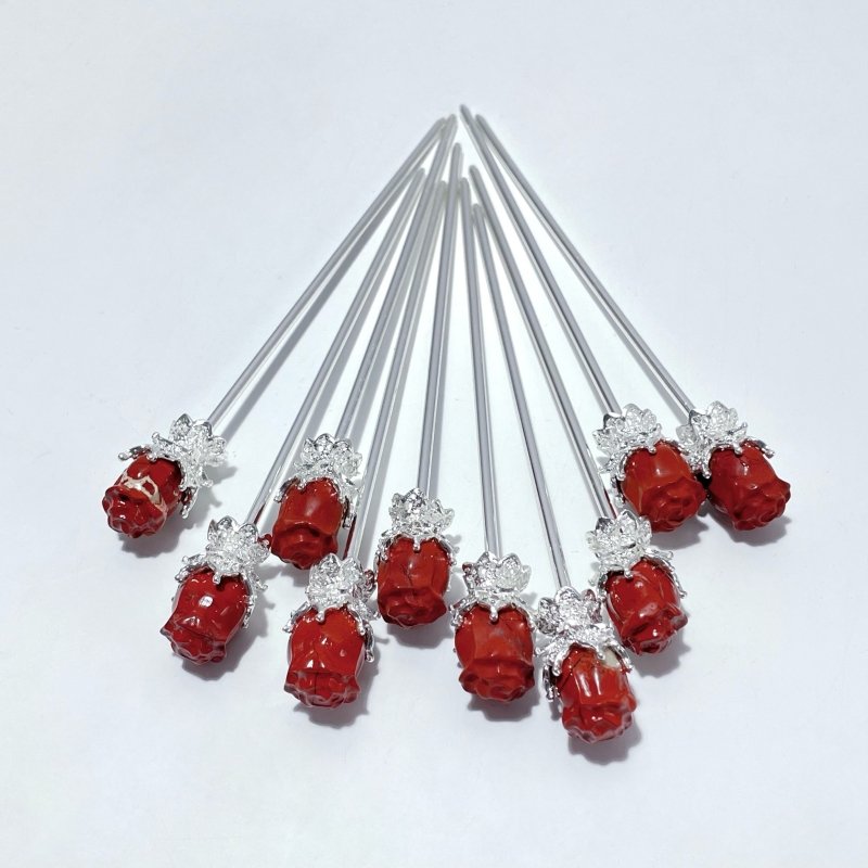 Red Jasper Hairpin Flower Carving Wholesale - Wholesale Crystals