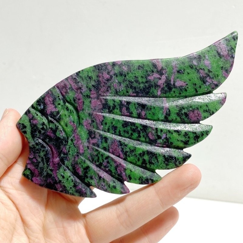 Ruby Zoisite Heart Wing Carving With Stand -Wholesale Crystals