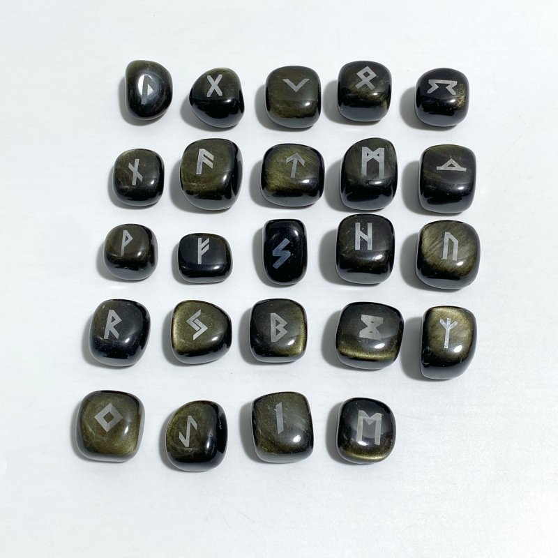 Rune Stones Set Engraved Gold Sheen Obsidian Crystal Wholesale - Wholesale Crystals