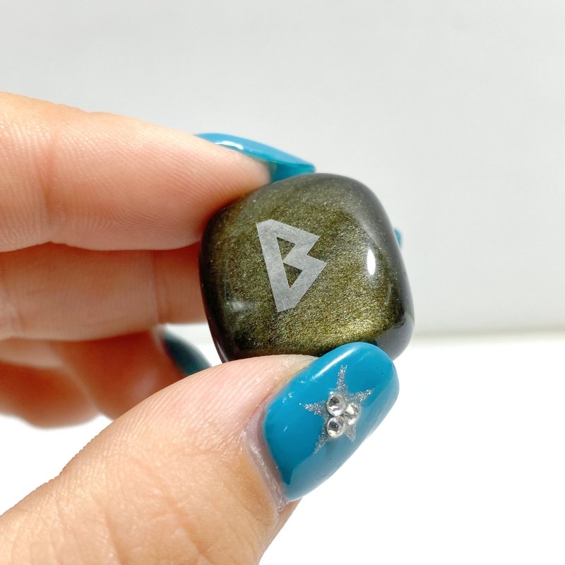 Rune Stones Set Engraved Gold Sheen Obsidian Crystal Wholesale - Wholesale Crystals