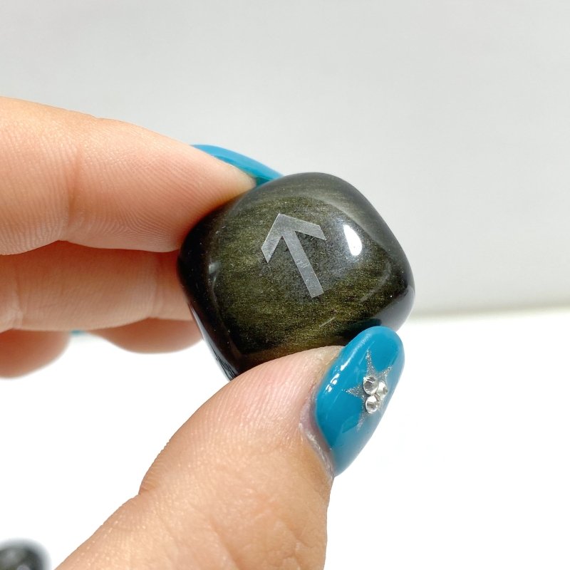 Rune Stones Set Engraved Gold Sheen Obsidian Crystal Wholesale - Wholesale Crystals