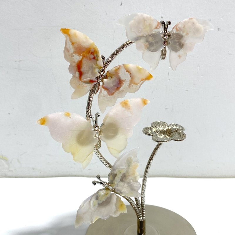 Sakura Flower Agate Butterfly Flower Carving With Stand Wholesale - Wholesale Crystals