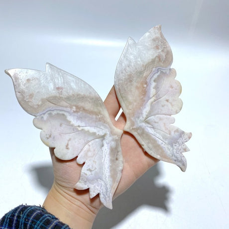 Sakura Flower Agate Butterfly Wing Carving With Stand - Wholesale Crystals