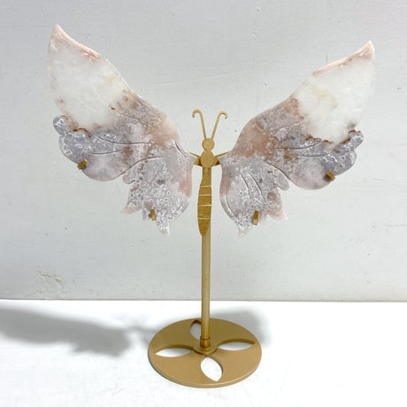 Sakura Flower Agate Butterfly Wing Carving With Stand - Wholesale Crystals