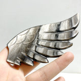 Silver Sheen Obsidian Heart Wing Carving With Stand -Wholesale Crystals
