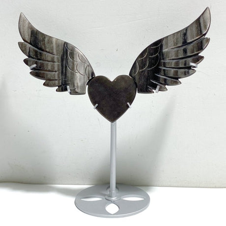Silver Sheen Obsidian Heart Wing Carving With Stand -Wholesale Crystals