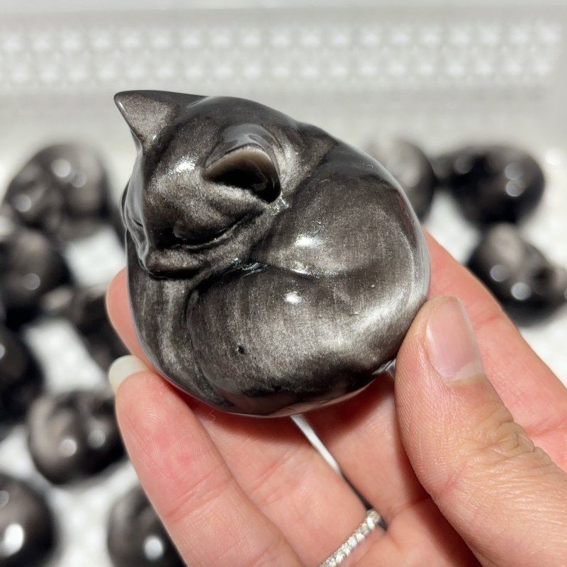 Silver Sheen Obsidian Sleeping Cat Carving Wholesale -Wholesale Crystals
