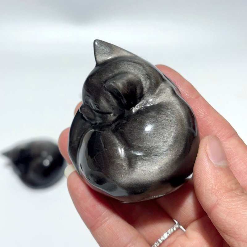 Silver Sheen Obsidian Sleeping Cat Carving Wholesale -Wholesale Crystals