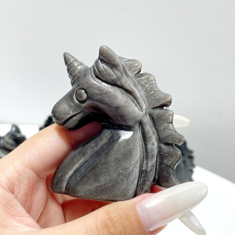 Silver Sheen Obsidian Unicorn Carving Wholesale - Wholesale Crystals