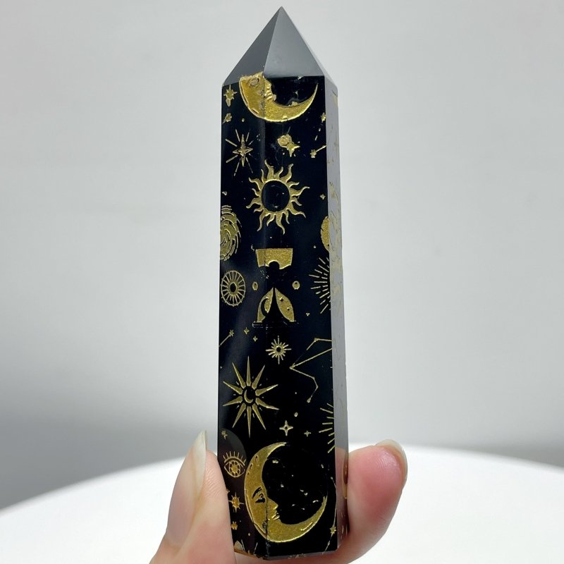 Snake And Sun Laser Printing Obsidian Tower Points Wholesale - Wholesale Crystals