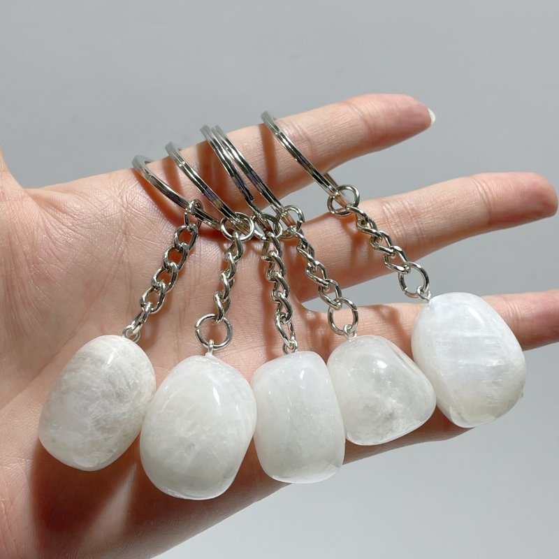 Sri Lanka White Moonstone Tumbled Keychain Wholesale - Wholesale Crystals