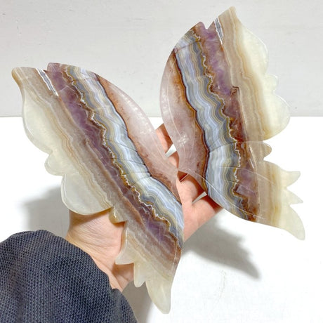 Stripe Agate Mixed Amethyst Butterfly Wing Carving With Stand - Wholesale Crystals