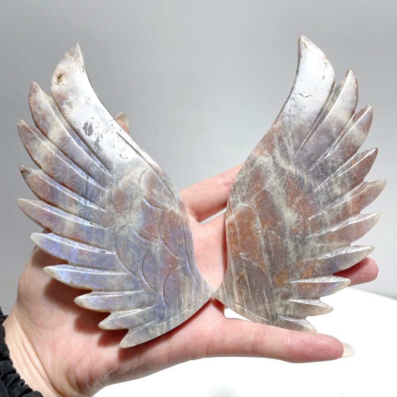 Sunstone Mixed Moonstone Angel Wing Carving With Stand - Wholesale Crystals