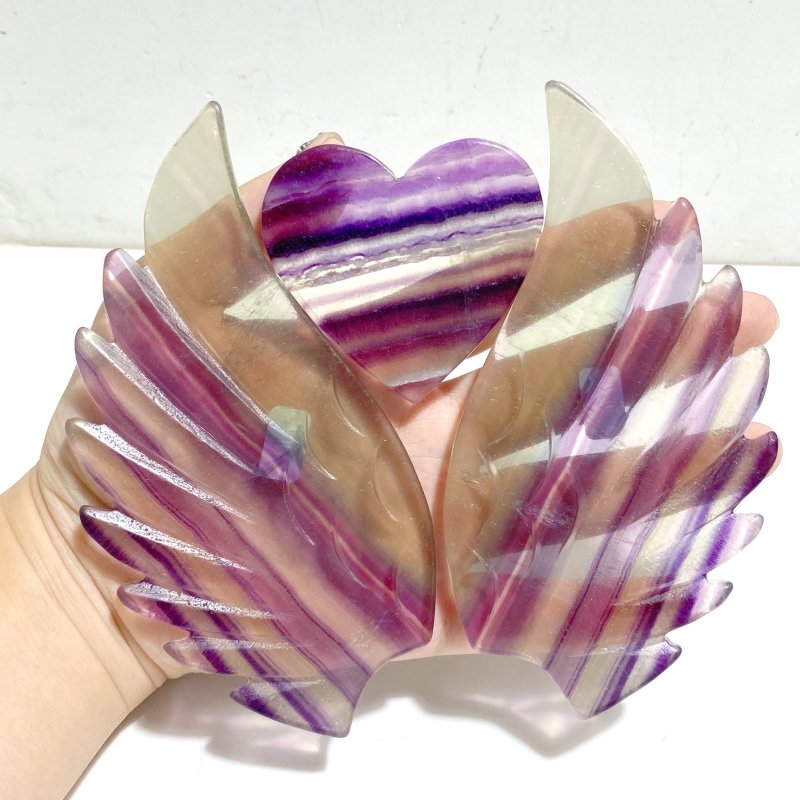 Symmetrical Fluorite Heart Wing Carving With Stand -Wholesale Crystals