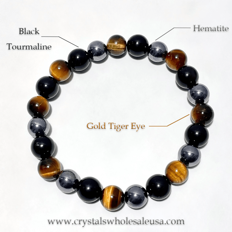 Tiger Eye Black Tourmaline Hematite Bracelet Wholesale (Etsy Best-Sell