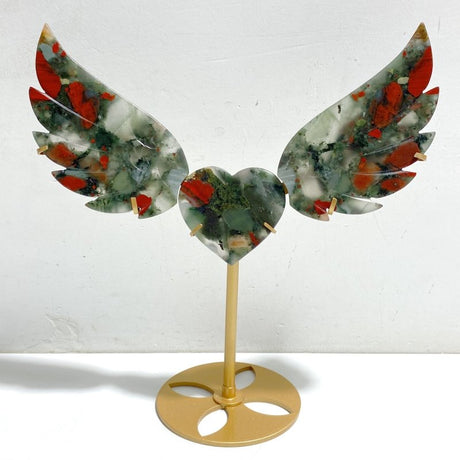 Unique Africa Blood Stone Heart Wing Carving With Stand -Wholesale Crystals