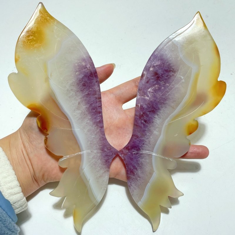 Unique Agate Mixed Amethyst Butterfly Wing Carving With Stand - Wholesale Crystals