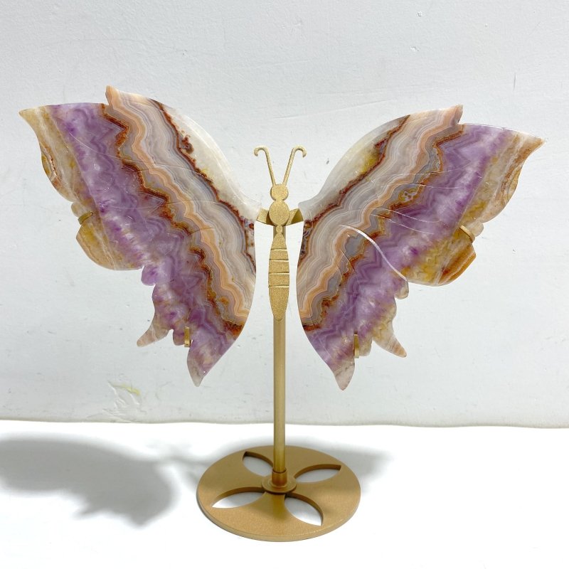 Unique Amethyst Mixed Agate Butterfly Wing Carving With Stand - Wholesale Crystals