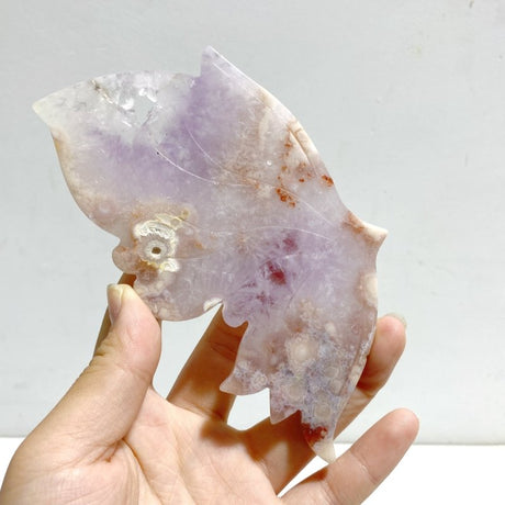 Unique Amethyst Mixed Sakura Flower Agate Butterfly Wing Carving With Stand - Wholesale Crystals