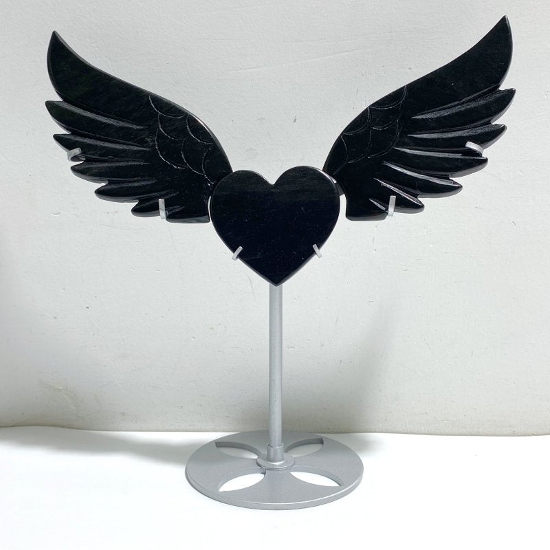 Unique Black Obsidian Heart Wing Carving With Stand -Wholesale Crystals