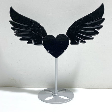 Unique Black Obsidian Heart Wing Carving With Stand -Wholesale Crystals