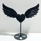 Unique Black Obsidian Heart Wing Carving With Stand - Wholesale Crystals