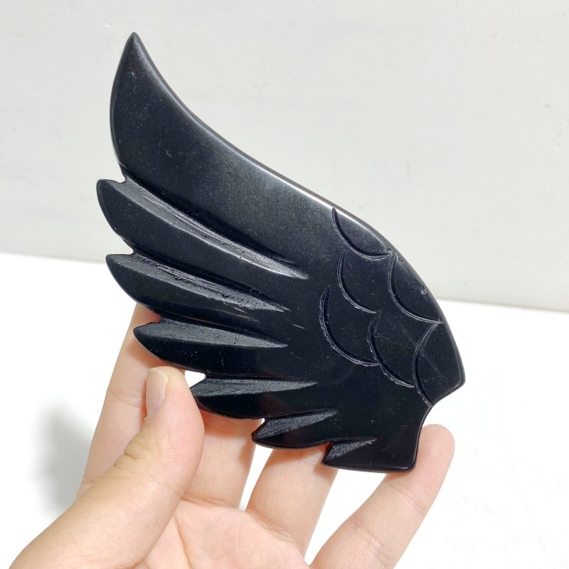 Unique Black Obsidian Heart Wing Carving With Stand - Wholesale Crystals