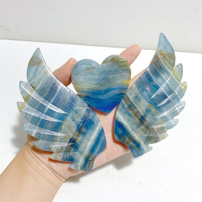 Unique Blue Onyx Heart Wing Carving With Stand - Wholesale Crystals