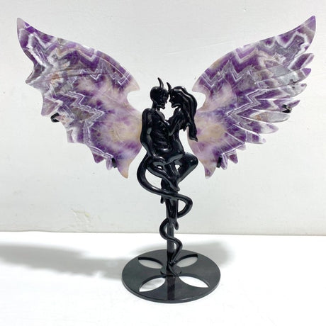 Unique Chevron Amethyst Demon and Angel Wing Carving With Stand - Wholesale Crystals