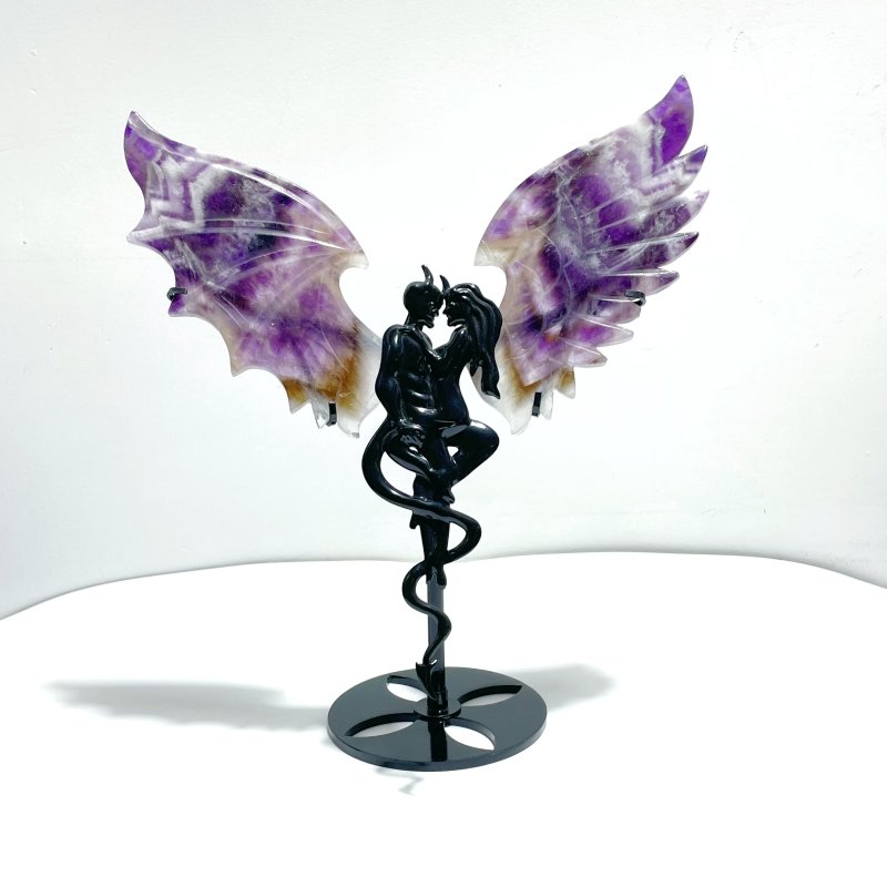 Unique Chevron Amethyst Demon and Angel Wing Carving With Stand - Wholesale Crystals