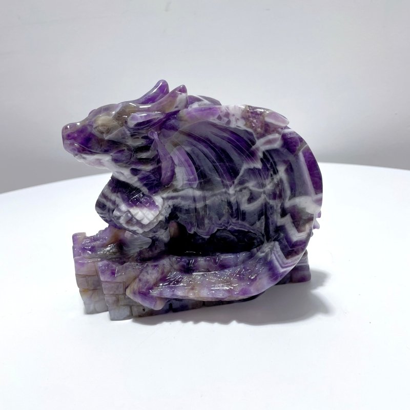 Unique Chevron Amethyst Dragon Castle Carving - Wholesale Crystals