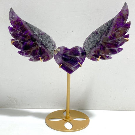 Unique Chevron Amethyst Heart Wing Carving With Stand -Wholesale Crystals