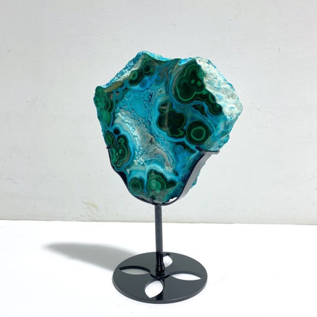 Unique Chrysocolla Mixed Malachite Specimen Raw Bottom With Stand - Wholesale Crystals