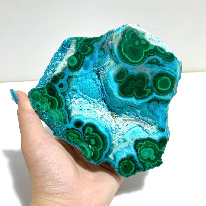 Unique Chrysocolla Mixed Malachite Specimen Raw Bottom With Stand - Wholesale Crystals