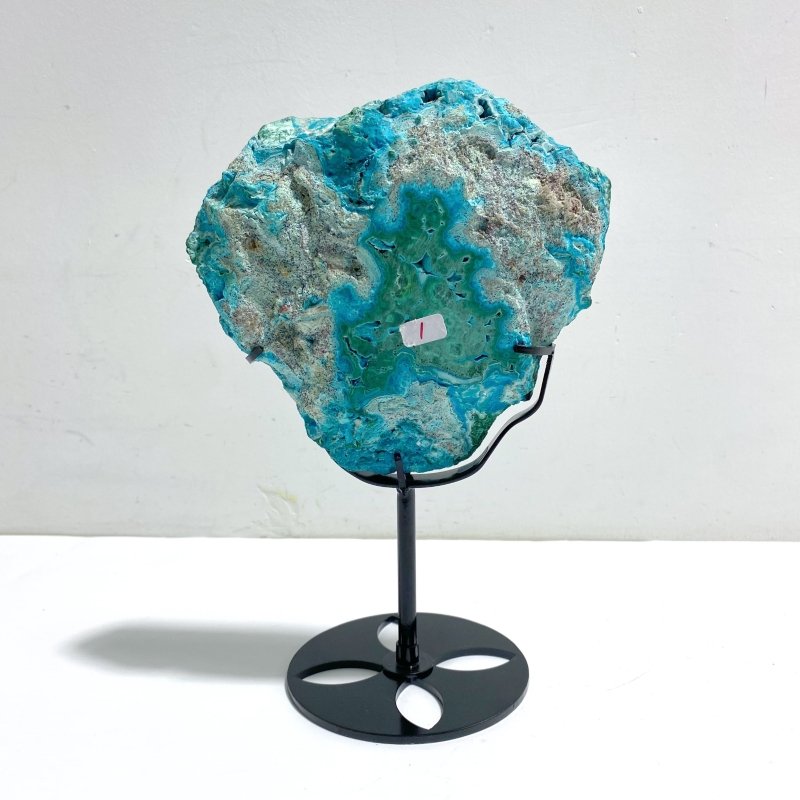 Unique Chrysocolla Mixed Malachite Specimen Raw Bottom With Stand - Wholesale Crystals
