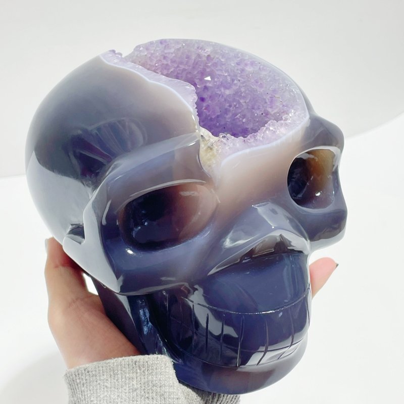 Unique Druzy Geode Amethyst Mixed Agate Large Skull Carving - Wholesale Crystals