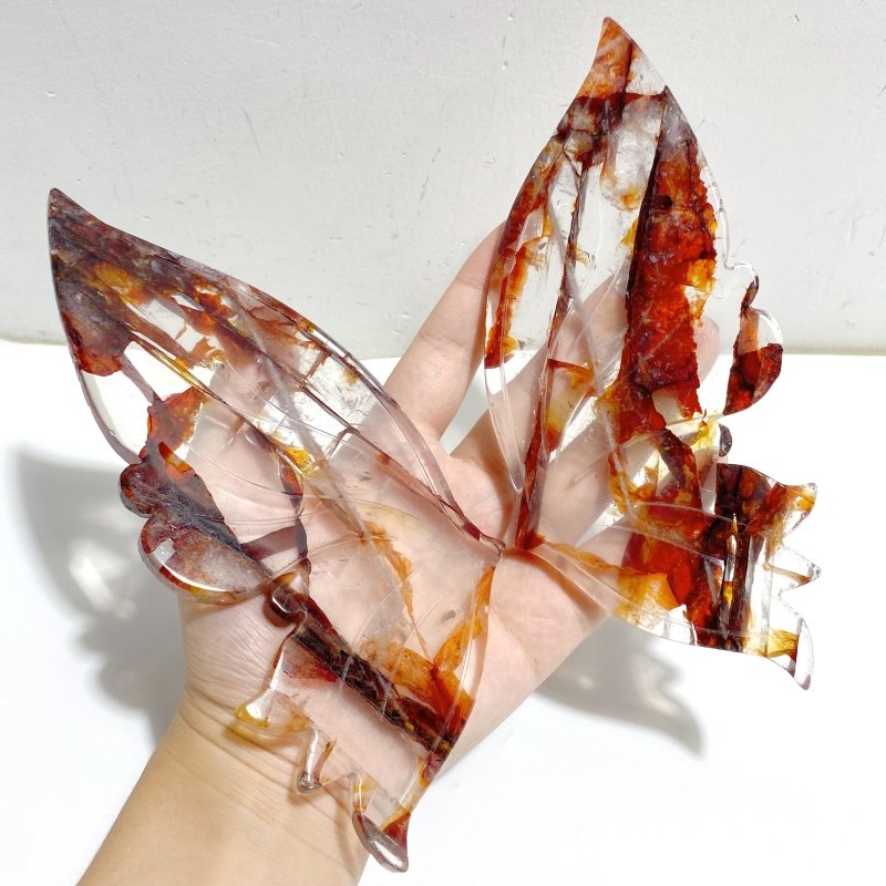 Unique Fire Quartz Butterfly Wing Carving With Stand -Wholesale Crystals