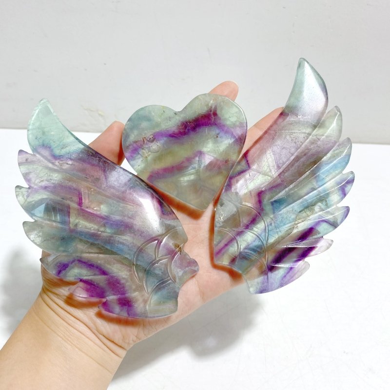 Unique Fluorite Heart Wing Carving With Stand - Wholesale Crystals