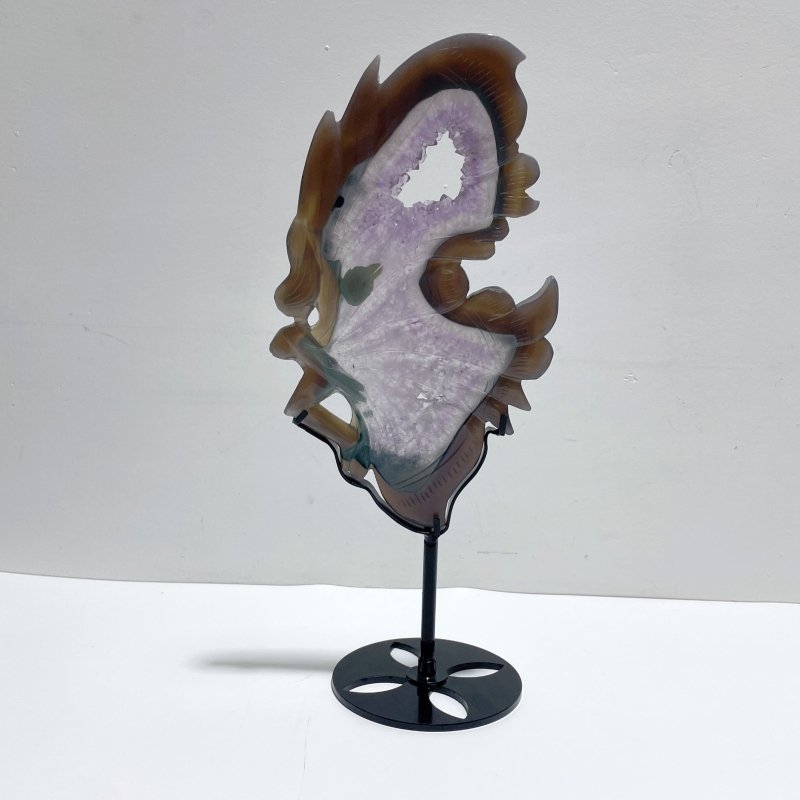 Unique Geode Druzy Agate Butterfly Fairy Carving With Stand - Wholesale Crystals