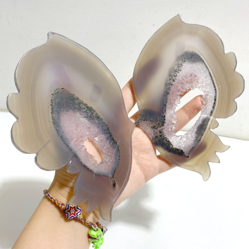 Unique Geode Druzy Agate Butterfly Wing Carving With Stand -Wholesale Crystals