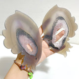 Unique Geode Druzy Agate Butterfly Wing Carving With Stand -Wholesale Crystals