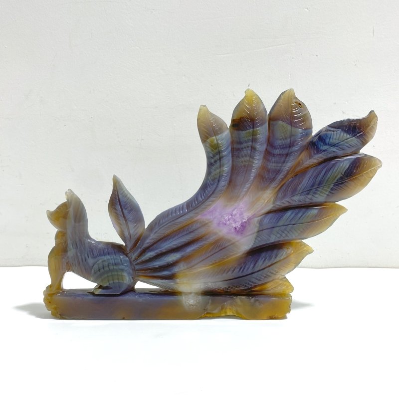 Unique Geode Druzy Agate Nine - tailed Fox Carving 3 - Wholesale Crystals
