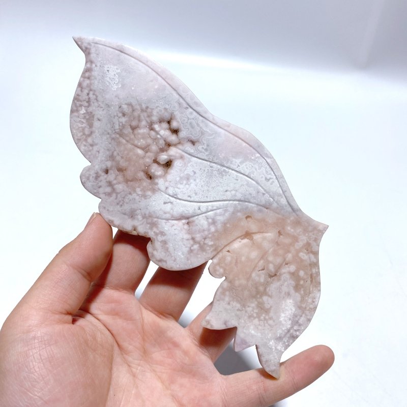Unique Geode Sakura Flower Agate Butterfly Wing Carving With Stand - Wholesale Crystals