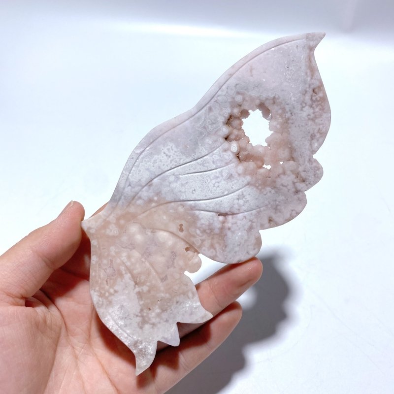 Unique Geode Sakura Flower Agate Butterfly Wing Carving With Stand - Wholesale Crystals